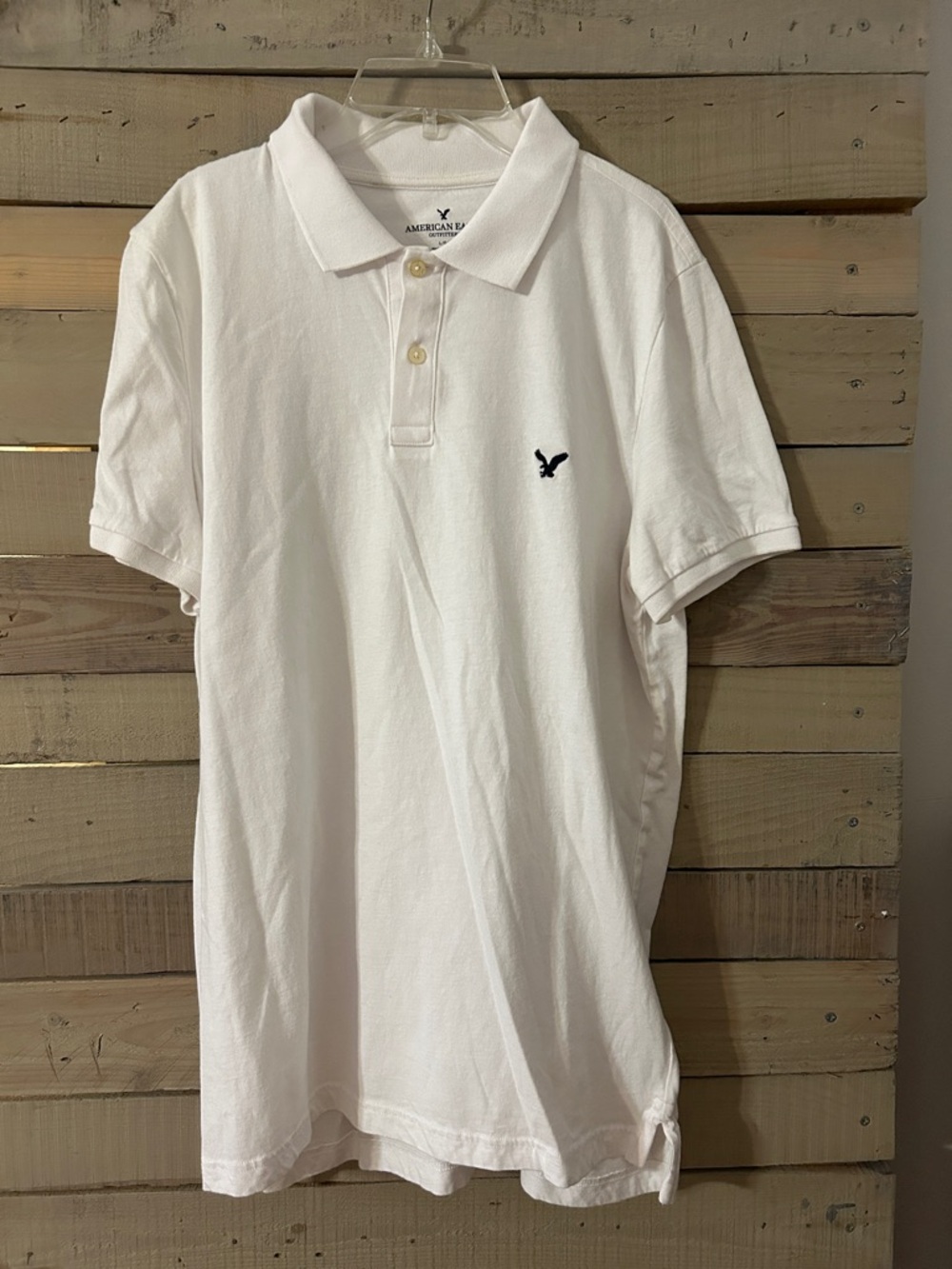 American Eagle Outfitters White Polo with Navy Eagle Logo
